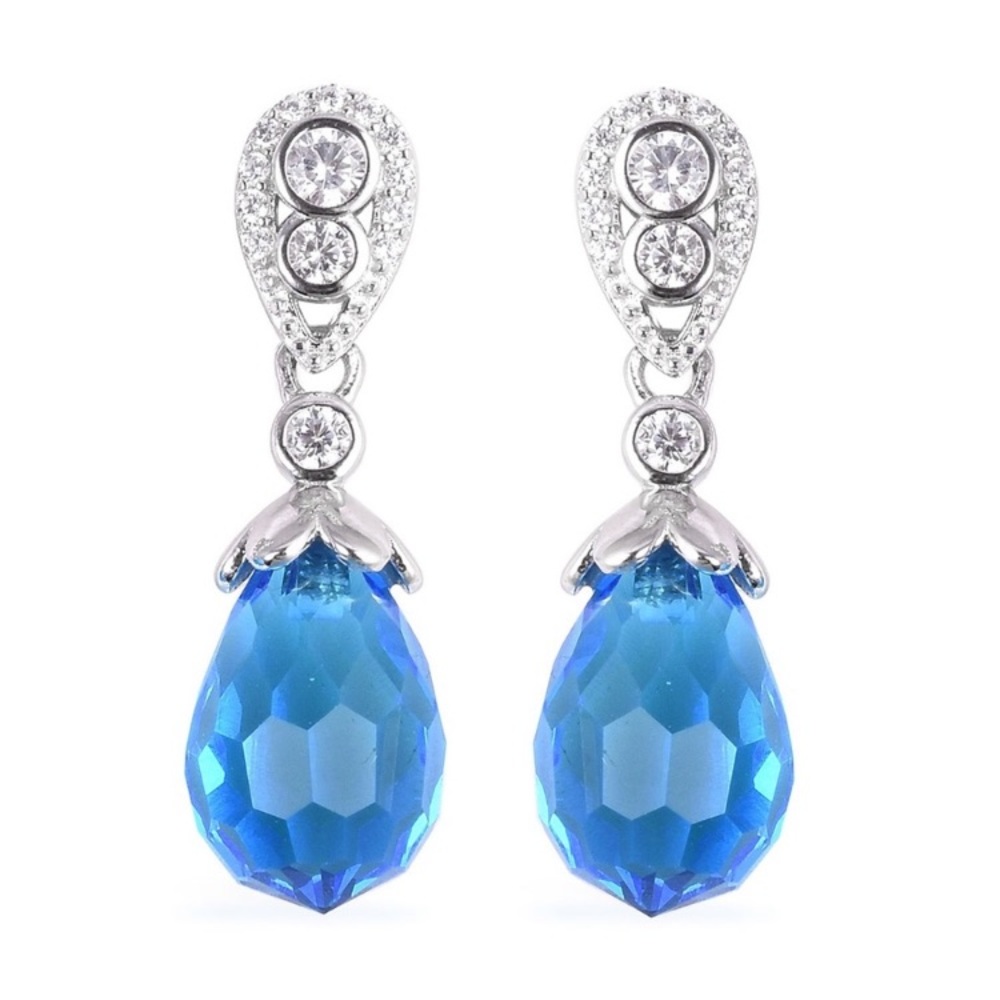 Sterling Simulated Blue Topaz  Dangle Earrings